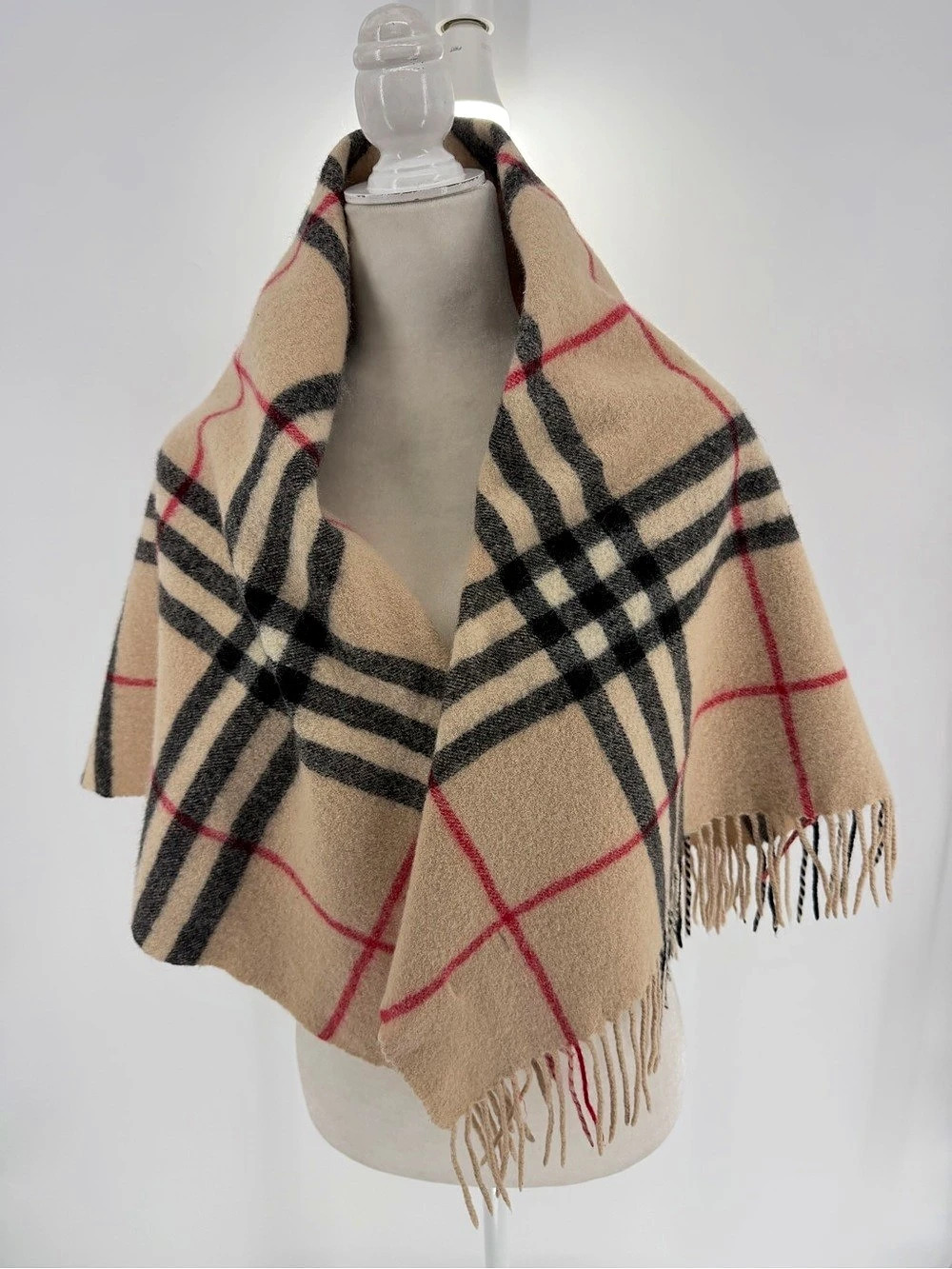 Burberry London Classic Giant Check Cashmere Fringe Small Shawl - Picture 2 of 4
